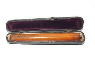 Antique Cased Long Amber Cheroot Holder With A Yellow Metal End C1905
