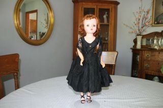 Madame Alexander " Cissy " Doll Red Hair With Hair Net,  Black Taffeta Dress