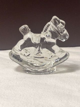 Vtg Clear Glass Rocking Horse Mini Candle Holder