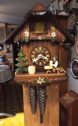 Vintage Rare Hubert Herr Edelweiss/beer Drinker Chalet Cuckoo Clock