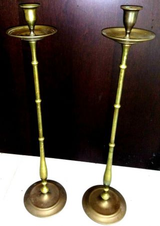 Vintage Maitland Smith Handmade Tall Brass Candlesticks Holders 21 1/4 "