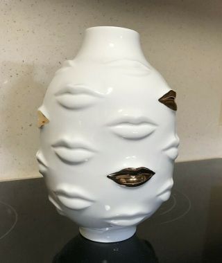 Jonathan Adler Gilded Muse Gala Round Vase Gold Lips Accents W/original Box