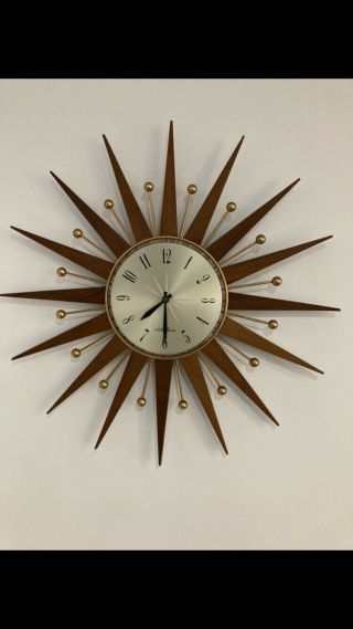 Seth Thomas Vintage Sunburst Starburst Teak Clock