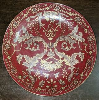 Art Deco Oriental Accessory Accents Floral Decorative Plate 10 " Maroon & Gold