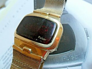 All Vintage 1975 Pulsar 14k Gold Filled Digital LED Watch Lites Up Runs 2