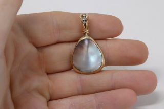 Vintage 9ct Yellow Gold 375 Diamond & Mother Of Pearl Heavy Pendant 7.  4g 593