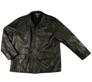 Ralph Lauren Polo Mens Black Leather Jacket Xxl 2xl Button Front Soft Vintage