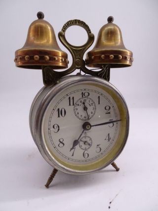 Antique German Double Bell Brass Alarm Clock Victorian 1890s Vintage Old Retro