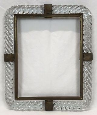 Vintage Murano Rope Twist Glass & Brass Frame 7 3/4 X 9 3/4 Opening