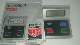 Vintage Heuer Microsplit 7030 Digital Stopwatch Timer Stop Watch Fully.