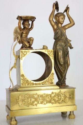 Antique French Empire Style Mantel Clock Case Small Gilt Bronze Ormolu Case