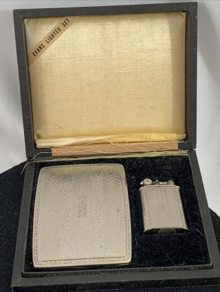 Vintage Evans Lift Arm Pocket Lighter & Cigarette Case Set / In The Box