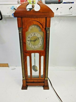 Grandfather Mantle Clock Vintage United Clock Corp Wood Glass Metal