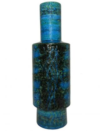 Rare Aldo Londi Bitossi Italy For Raymor Ny Lg Rimini Blue Tubular Dec Cer Vase