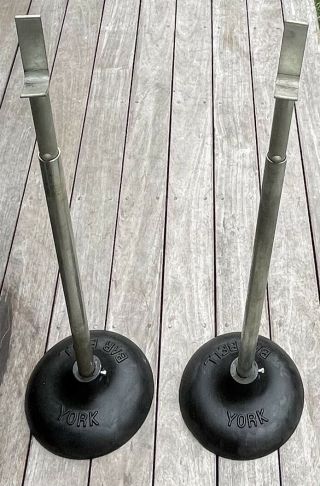Vintage York Adjustable Squat Stands Cast Iron Base Weightlifting Barbell