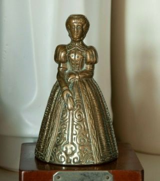 Vintage Brass Hand Bell Figural French Victorian Pretty Lady Desk Dinner Antique