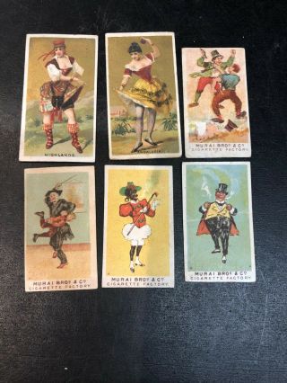 6 Scarce Murai Japanese Cigarette Cards Dancing Girls And Comic Phrases