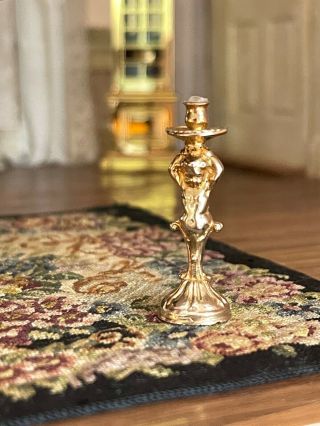 Miniature Dollhouse Artisan Eugene Kupjack Gold Vermeil Sterling Candlestick