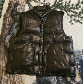 Vintage 90s Polo Ralph Lauren Black Leather Down Puffer Vest Xl