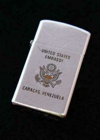 Vintage Slim Zippo Lighter 1976 American Embassy Caracas,  Venezuela