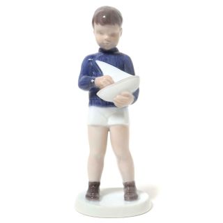 Porcelain Figurine " Boy With Sailing Boat ".  Denmark,  Bing & Grondahl 2380