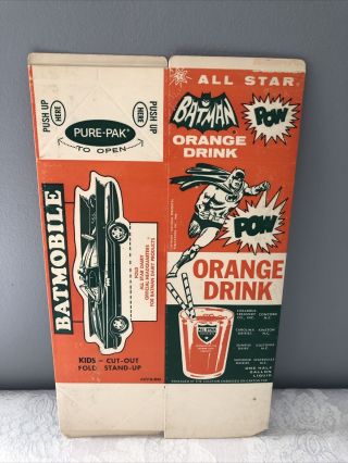 1960’s Batman Orange Juice Drink All Star Dairies Half Gallon Carton Cut - Outs