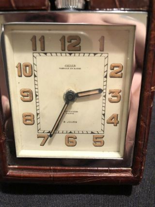 Jaeger Lecoultre 8 Day Travel Clock Leather Case Great Vintage