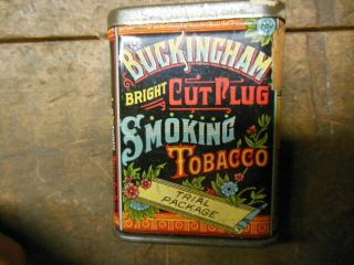 Vintage Tobacco Tin Buckingham Bright Cut Plug Old Advertising Pocket Size