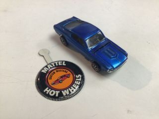 Vintage 1968 Hot Wheels Redline Custom Mustang Blue With Button Us