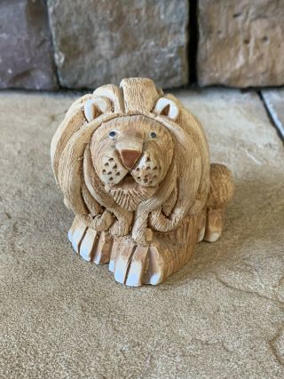 Artesania Rinconada Lion Hand Carved Clay Figurine Signed 3”