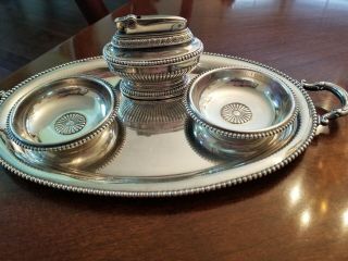 Antique Set Ronson Queen Anne Table Lighter,  2 Ash Trays,  Servingtray Silverplat