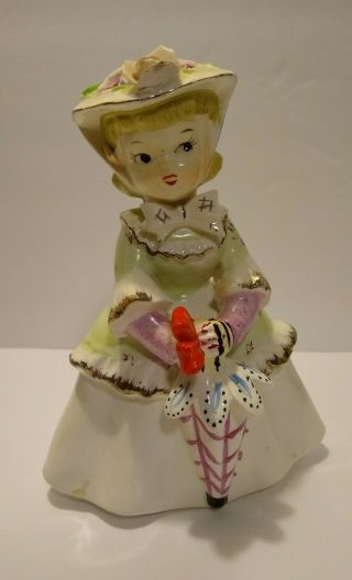 Vintage Dress Lady Girl With Umbrella Porcelain Figurine Statue Japan