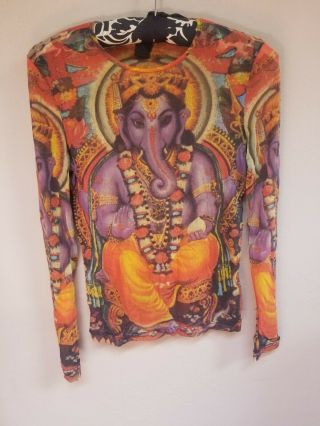 Unique Vintage Vivienne Tam Ganesha Mesh Crew Neck Long Sleeve Top Womens Size 1