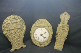 Antique P.  Fouilleul Ornate Tin Panel Wall Clock For Repair Or Parts - A18