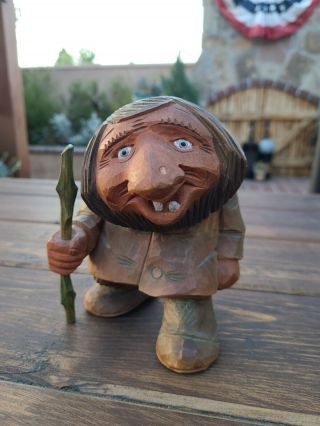 Sveen Carved Wooden Troll W/ Label -