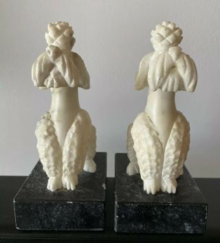 Vintage Poodle Statue Bookends Paperweights Carved Marble Italy Mod 1960s 1970s