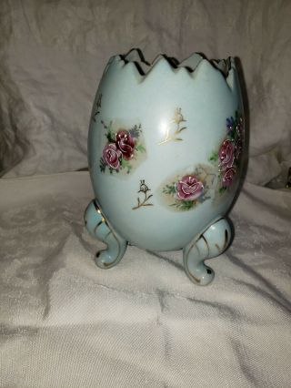 Vintage 1961 6 1/2 " Inarco Cracked Egg Glass Vase Light Blue