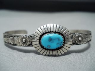 Signed Vintage Navajo Sleeping Beauty Turquoise Sterling Silver Bracelet