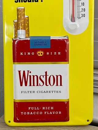 Vintage Winston Cigarettes Tobacco Embossed Metal Thermometer Sign USA Made 2