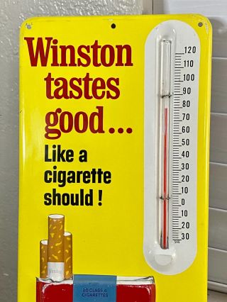 Vintage Winston Cigarettes Tobacco Embossed Metal Thermometer Sign USA Made 3