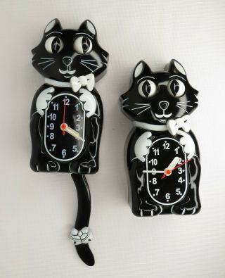 2 Vintage Black Cat Clocks With Moving Eyes And Tail Parts