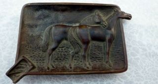Elegant French Antique Bronze Tray Ashtray Countryside Horses 5 " X 3 - 3/8 "