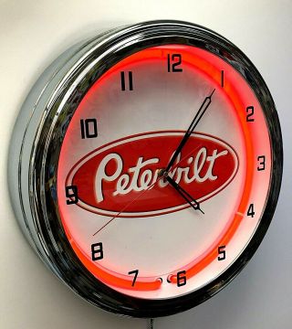 16 " Peterbilt Logo Sign Red Neon Clock