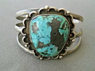 Vintage Native American Indian Navajo Turquoise Sterling Silver Cuff Bracelet