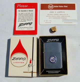 Vintage Unfired Uss United States Steel Zippo Lighter 25 Yr Service Pin