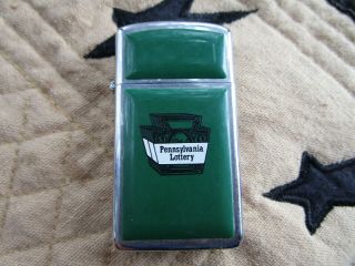 Vintage 1985 Zippo Pennsylvania Lottery Green Slim Lighter Pa Advertising