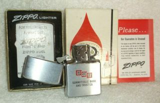 Vintage Unfired 1970 Zippo Lighter W/box Summitville Indiana Bank Advertisement