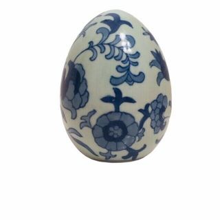 Ceramic Oriental Egg - Blue,  White,  Celadon (green) Glaze