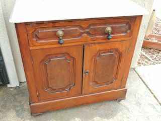 American Victorian Walnut Commode Marble Top Antique Brass Casters Local Pickup