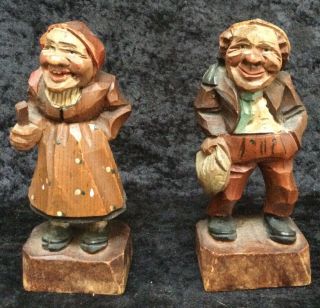 Vintage Anri Italy 5” Wood Carvings Old Man/women (c210)